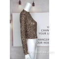 Pullover forato a caldo con stampa leopardata da donna